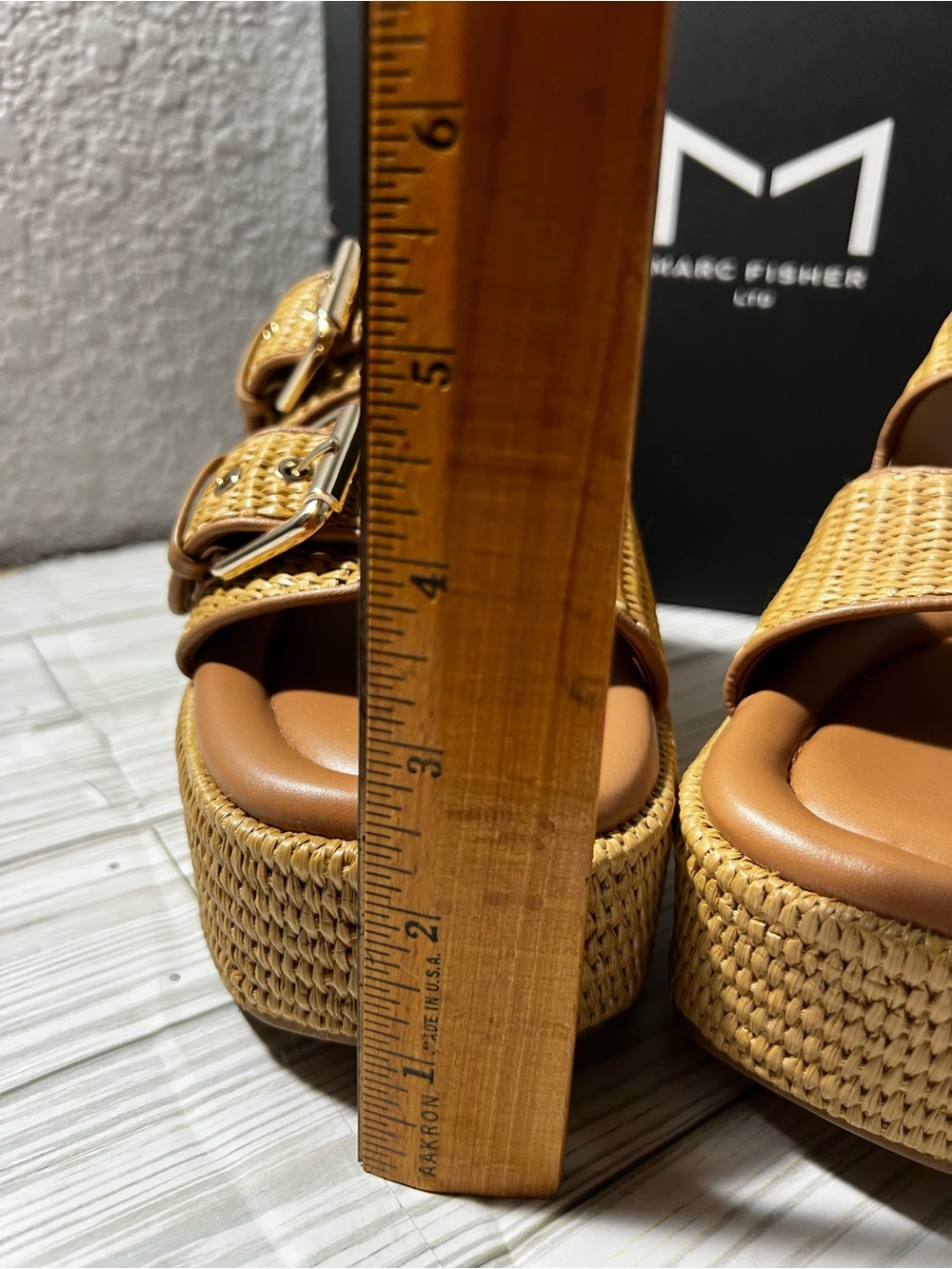 Marc Fisher LTD Poppy Raffia Platform Wedge Sandals Natural Tan brown Size 9.5 - Picture 5 of 13